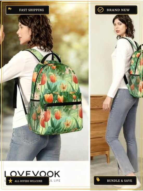 Whimsical Hippo Print Polyester Laptop Backpack Daypack with Padded Straps and main image 6